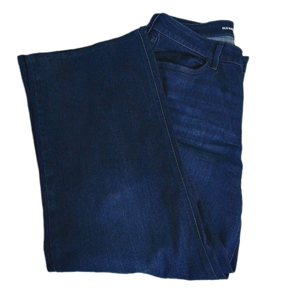 Old Navy Jeans 12 Wow Wide Leg High-Rise Dark Wash Blue Stretch Women's 33x29